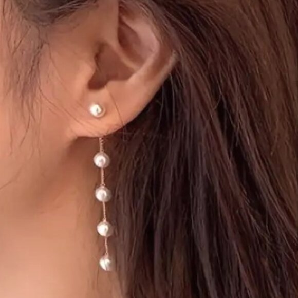 Pearl Earrings Drop Dangle Minimalist Simple Classy Glam Dainty Tassel Stylish - Picture 4 of 5